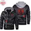 Dodge car logo leather jacket retro washed pu leather jacket windproof men's hooded jacket dodge racing suit team suit 1