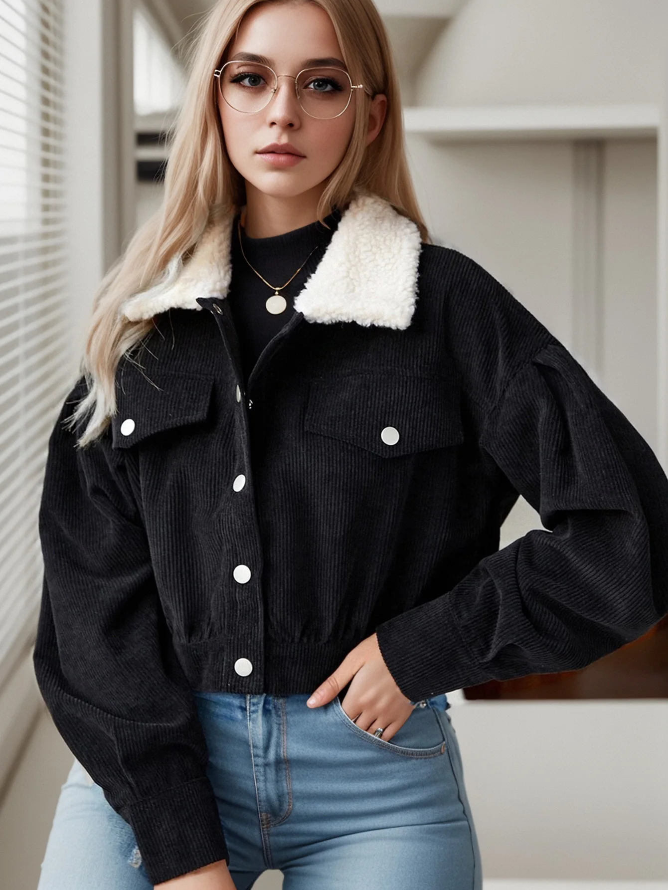 

Vangull Female Vintage Short Lady Outwear Warm Corduroy Padded Jacket Women Thick Velvet Coat Winter Solid Long Sleeve Outerwear