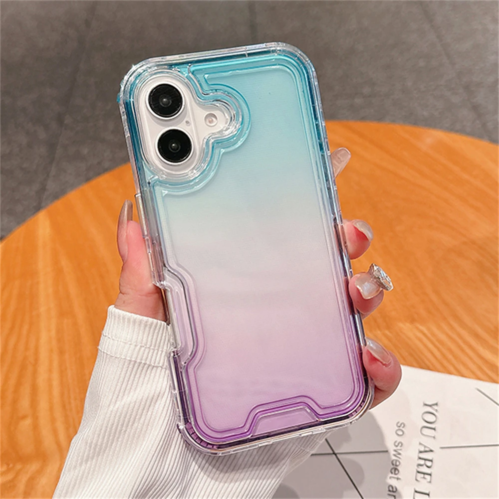 Gradient Colorful Neon Clear Case - Shockproof Transparent Cover with Contrast Colors