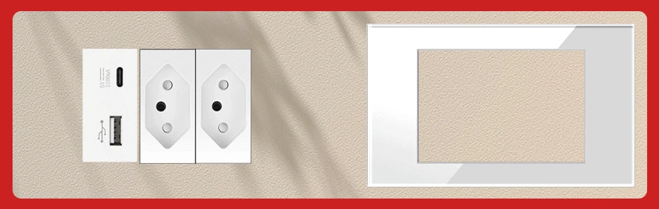 Description Picture 4 of itemDELEFU Fireproof PC Panel Brazil Standard Outlet Double USB Type C Wall Power Socket Light Switch Office 118*72mm White 10A 20A