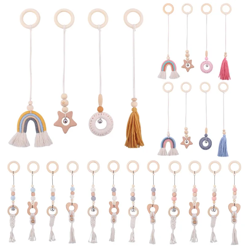 Baby Play Gym Toys BPA Free Wooden Hanging Rattle Teething Ring