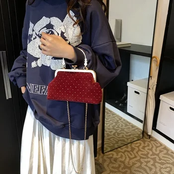 Pochette da sera da donna Borsa da sera per cena da donna Borsa a tracolla piccola con clip Borse Borsa a tracolla a catena femminile retrò Design di lusso