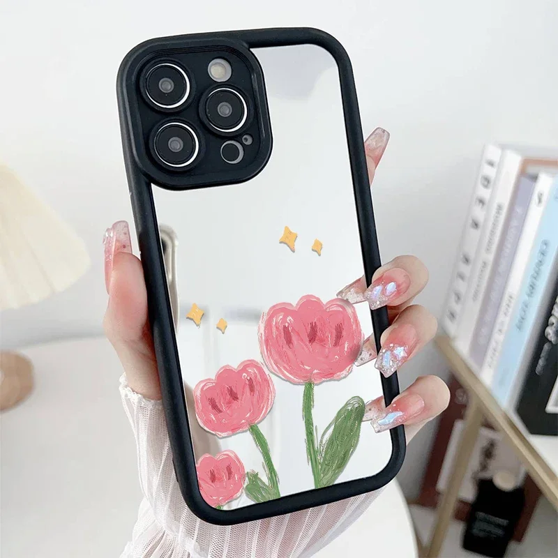 Charming Cat Chain Mirror Phone Case - Soft Protective Casing