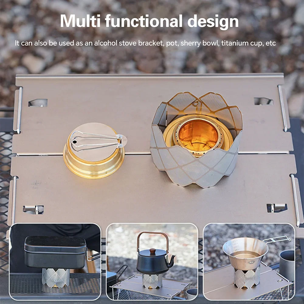 Outdoor Ultralight Titanium Alcohol Stove Wind Shield Portable Mini Alcohol Stove Rack Windscreen for Backpacking Camping Hiking