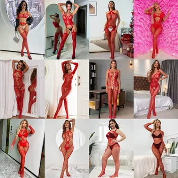 18 Styles High Elastic Body Stockings Wedding Night Sex Wear Red Color Open Crotch Bodysuit Erotic Costume Fashion Jumpsuit