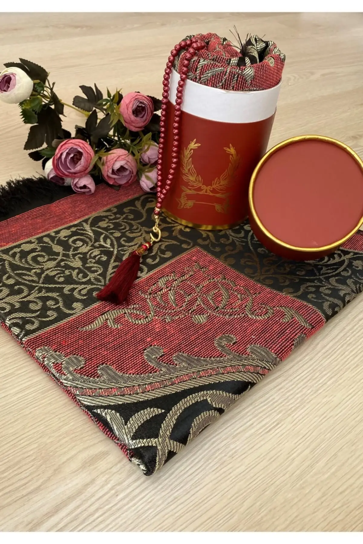 Burgundy Prayer Rug Set with Gift Box Luxurious Taffeta | Дом и сад