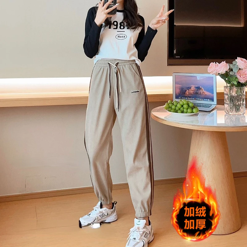 Fleece Pants Autumn Winter Joggers Women Sweatpants Y2k Vintage Hip Hop Streetwear Loose Sports Trouser Korean Baggy Pants