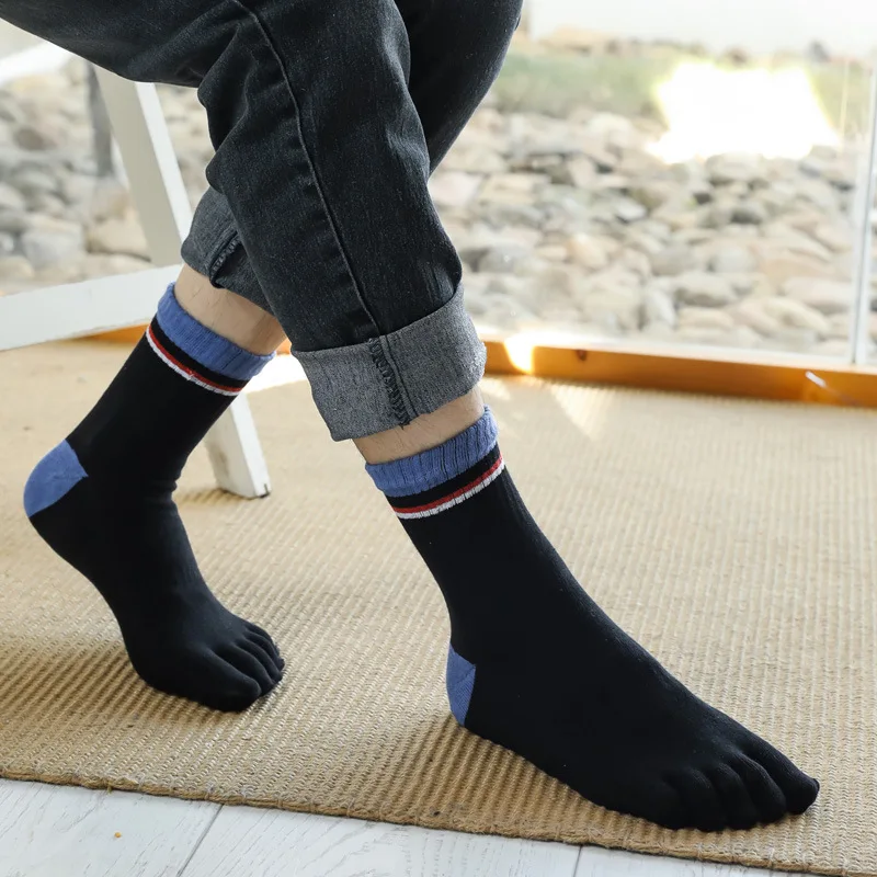 

5 Pairs Toe Harajuku Socks Man Combed Cotton Short Tube Anti-Friction Sweat-absorbing Deodorant Crew Sock Male Japanese Fashions