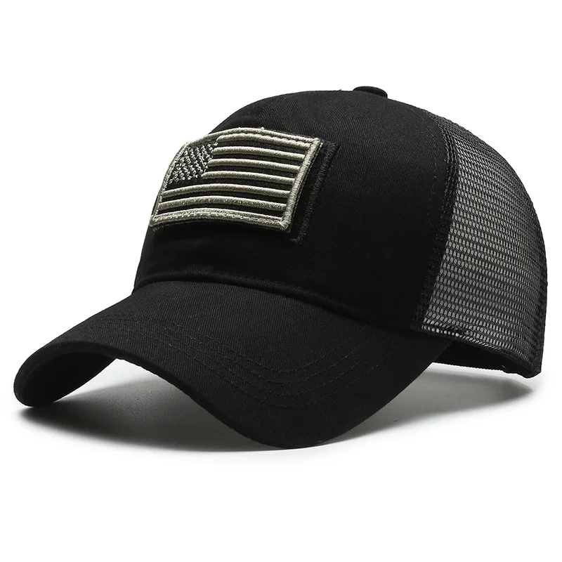 Baseball Cap Black Mesh Backed with American Flag Patch Stylish and Patriotic