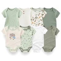 Barboteuse en coton à manches courtes pour nouveau-né, vêtements pour bébé garçon et fille, costume de batterie imprimé, dessin animé, été, 0-12M, 4 pièces 1