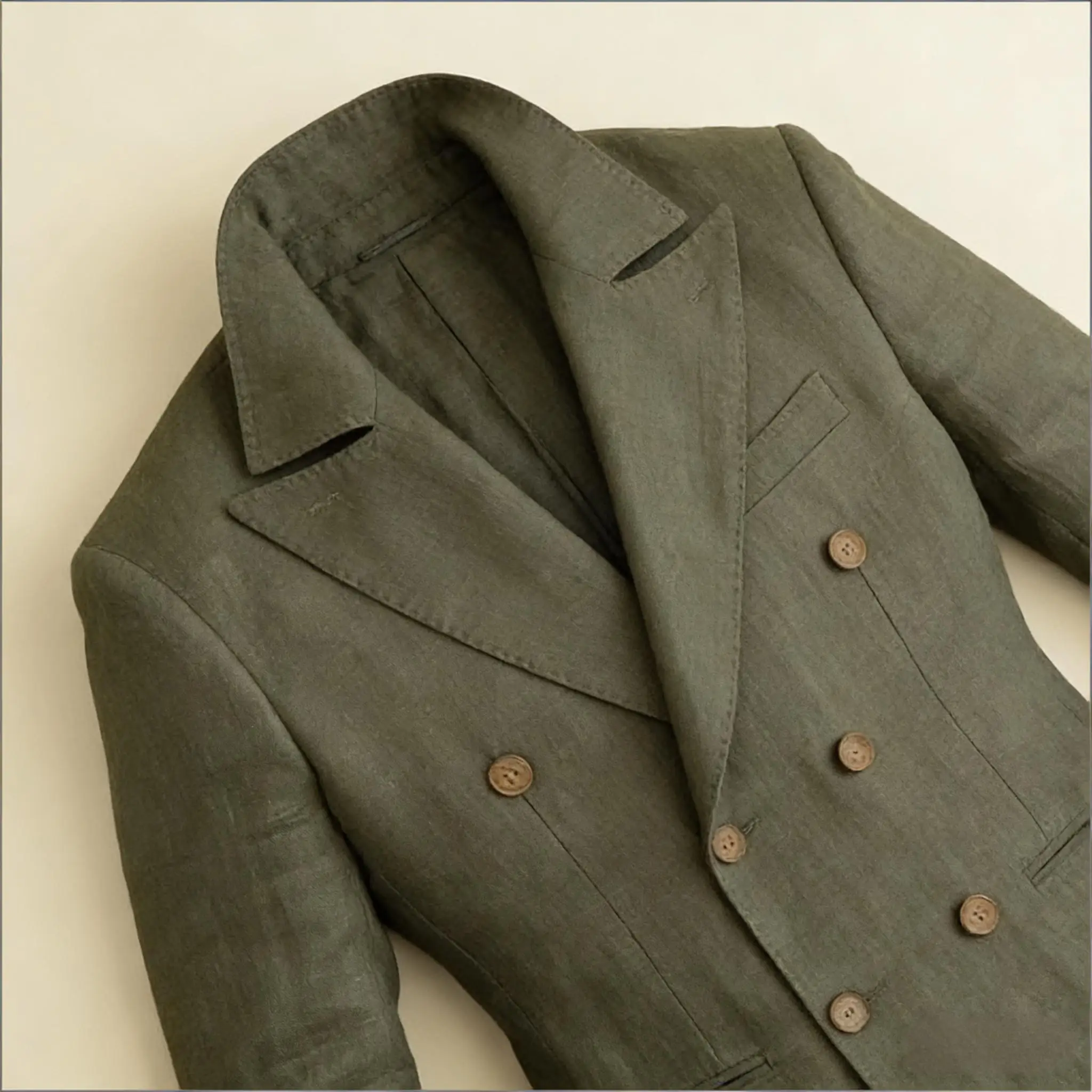 Blazer en lin vintage pour homme, croisé, à revers pointus, coupe ajustée, respirant, doux, infroissable, style business décontracté