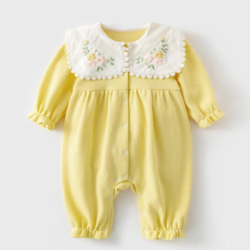 

Newborn Baby Girls Jumpsuit Cotton Long Sleeve Floral Embroidery Toddler Baby Girl Romper Spring Autumn Baby Girls Clothes