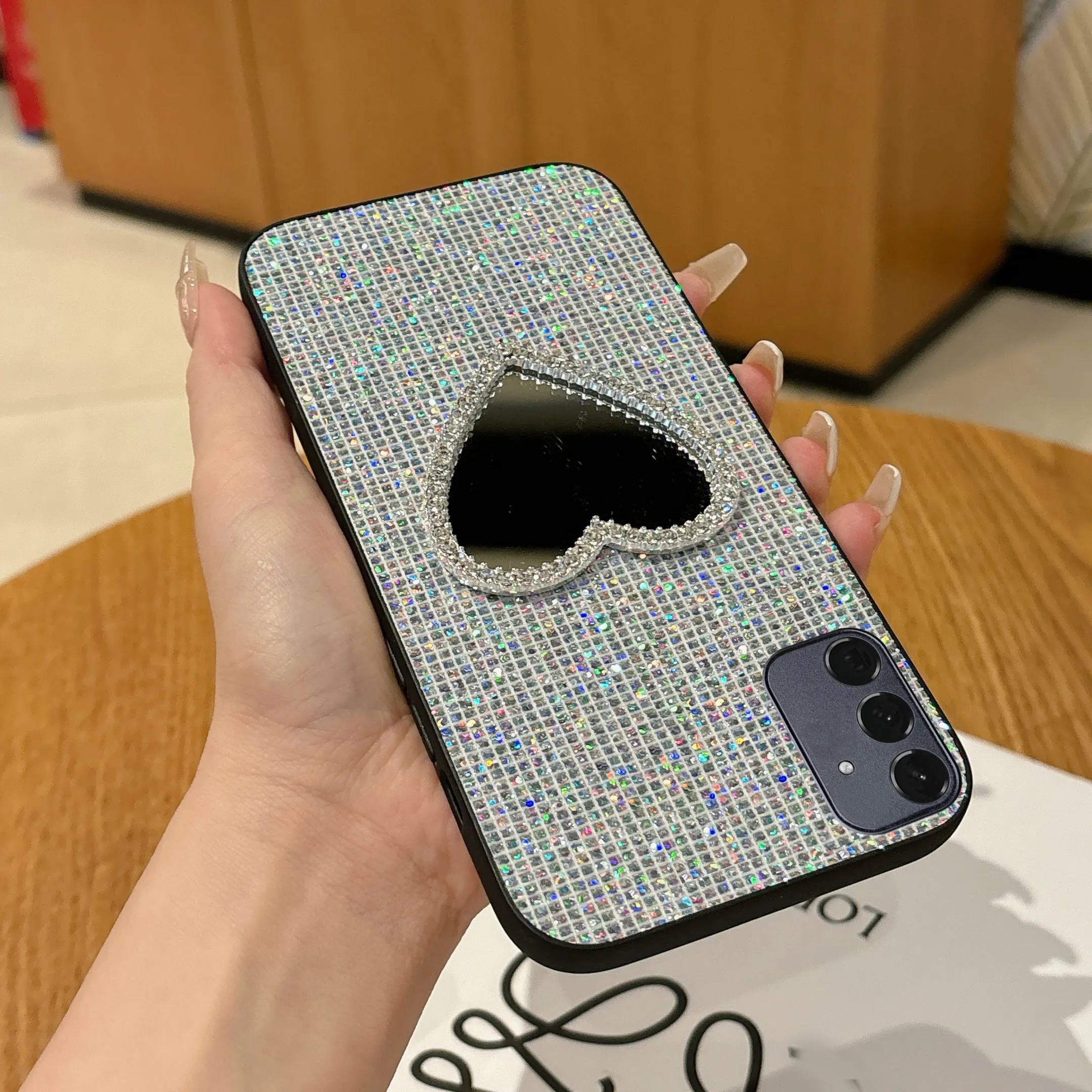 Luxury Mirror Glitter Grid Leather Phone Case - Elegant Protective