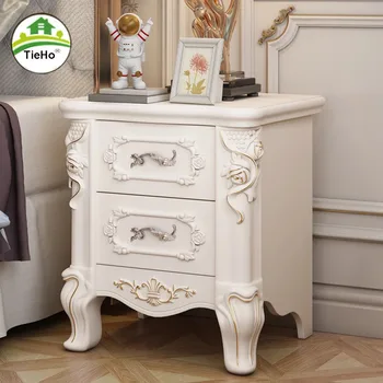 European Style Bedside Table Solid Wood Drawer Bedroom Created Vintage Comfortable Household Storage Cabinet Locker Furniture