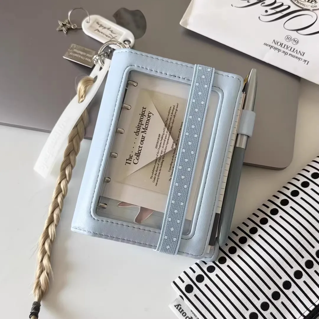 Transparent Cover Notebook Binder with Star Design - Soft Faux Leather Portable Notepad & Photo Album