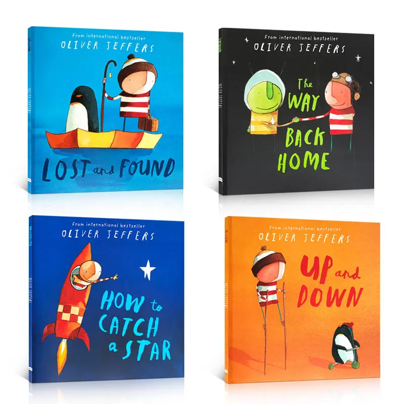 

Milu Origial Eglish Oliver Jeffers Collectio 4Pcs Picture Book Lost Ad Foud Up Dow/ Way Back Home Childre's