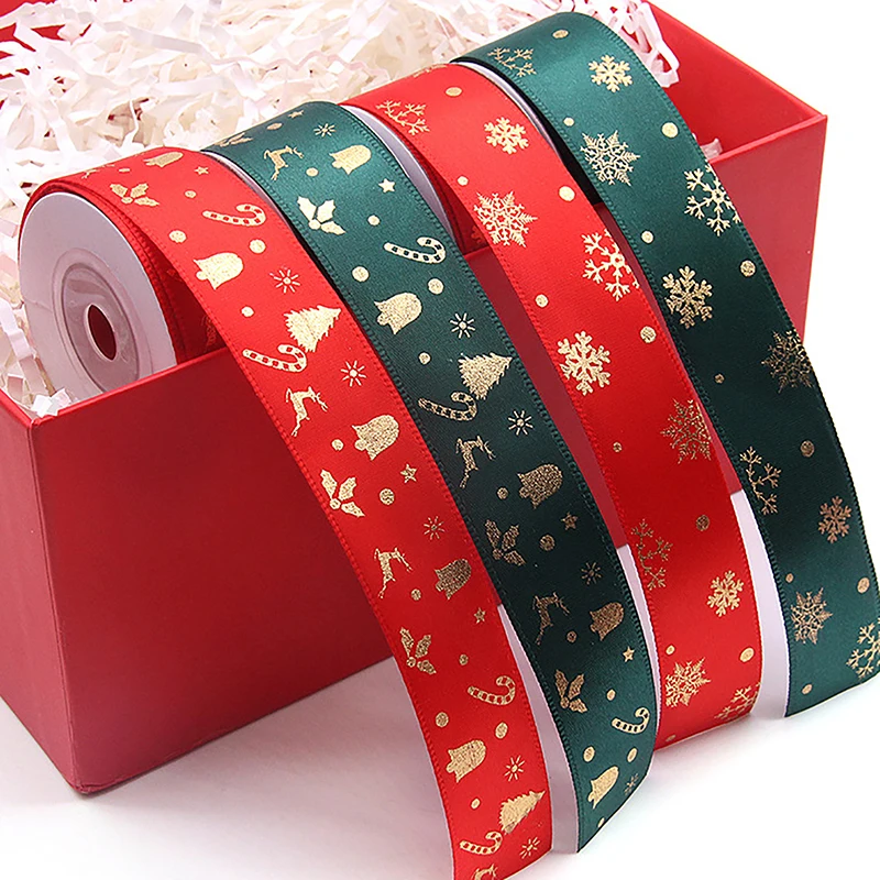 

New 10 Yards Christmas Ribbon Printed Christmas Polyester Ribbon For Handmade Design Christmas Decoration DIY Gift Packing