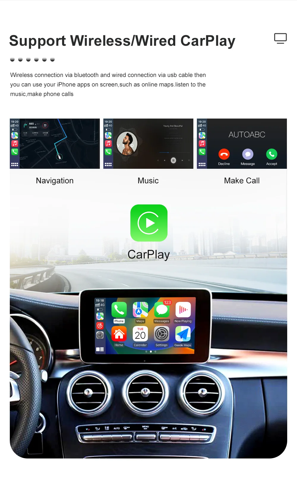 Drahtloses CarPlay für Mercedes Benz, S-Klasse W222, W217, W176, C117, W246 NTG 5.0 Android Auto Mirror Link, AirPlay Kameraansicht – Detail 3