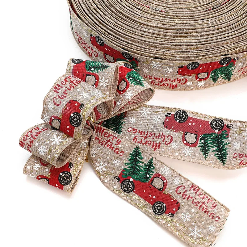 1/5pcs Christmas Ribbon Classic Wrapping Christmas Tree Ribbon Wreath Bows DIY Fabric Swirl Ribbon Burlap Xmas Gift Decoration