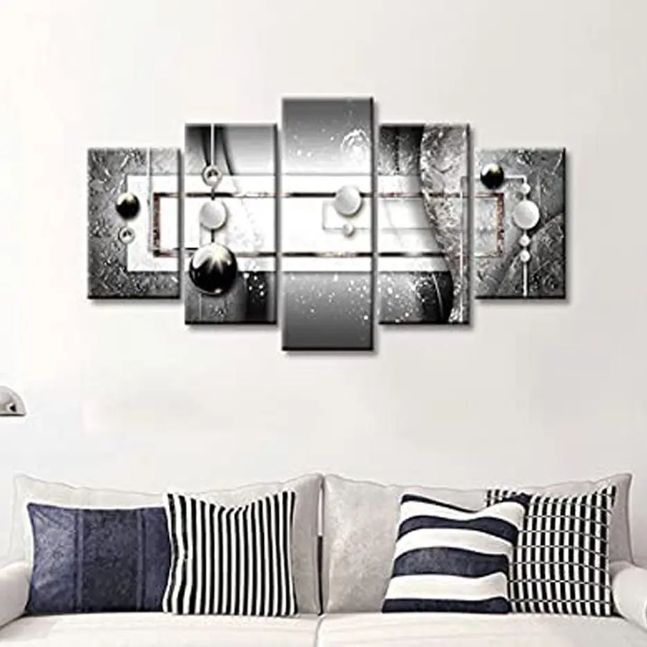 

No Framed Canvas 5Pieces Grey Symmetry Black and White Wall Art Posters Pictures for Living Room Bedroom Home Decor Paintings
