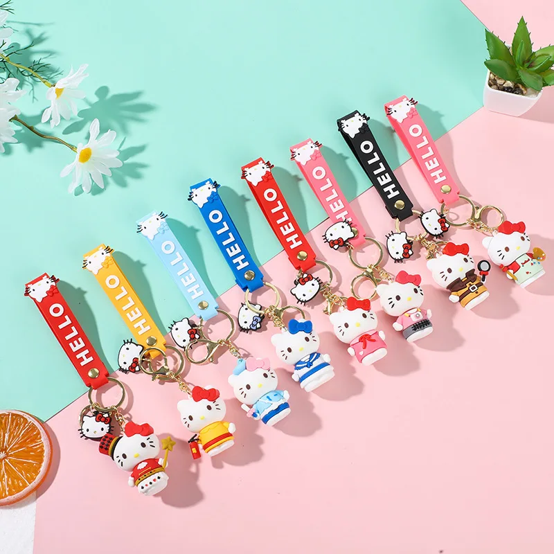 

New Hellokitty Keychain Kawaii Cartoon Silicone Doll Car Keychain Girls Bag Pendant Cute Couple Toy Gift