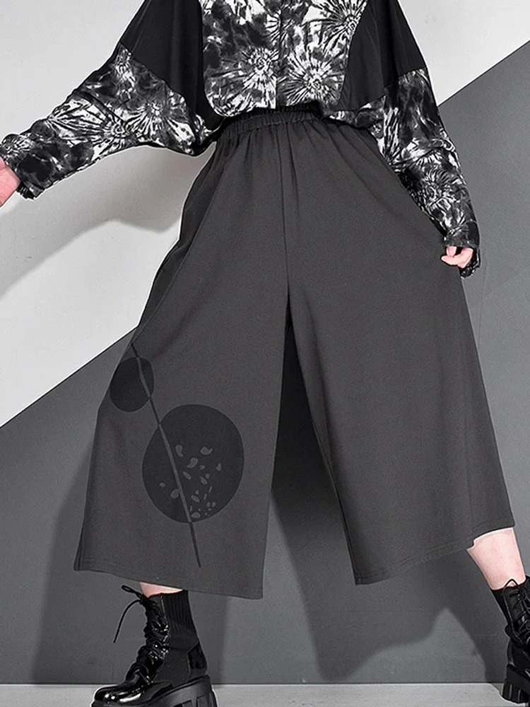 

XITAO Pattern Elastic Waist Pants Fashion Pleated Print Small Fresh Casual Style 2021 Calf Length Pants Minority Elegant XJ5326