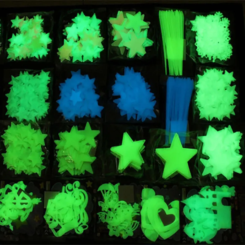 100Pcs Luminous Wall Stickers Glow In The Dark Stars Stickers For Kids Baby Rooms Colorful Fluorescent Home Room Decor Decals
