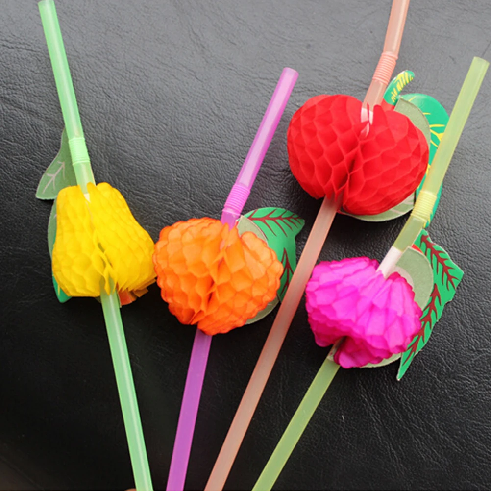 50 Paper Parasol Fruit Straws Umbrella Cocktail Drinking Novelty Party Straw