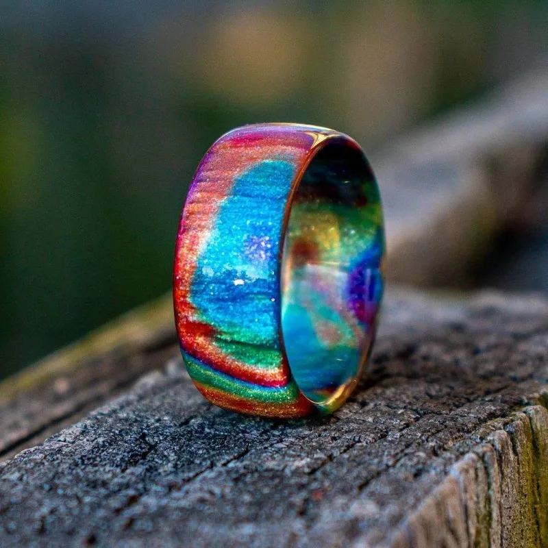 Colorful Starry Sky Rings for Women Acrylic Resin Rainbow Color / Aurora color Finger Fashion Jewelry