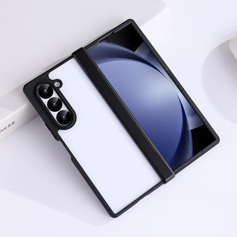 Für Samsung Galaxy Z Fold 7, 6 5 4, Hülle, matt, hautfreundlich, transparentes Scharnier, faltbar, stoßfest, schützende PC-Abdeckung, Zubehör