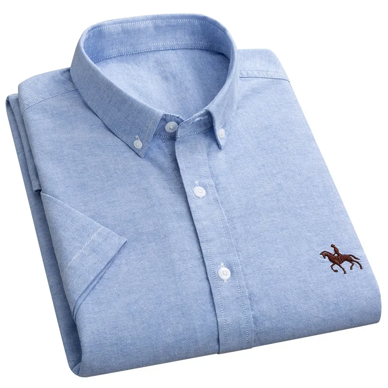 Soft Comfortable Regular Fit Short Sleeve Cotton Oxford Plus Size Quality Summer Business Men Casual Shirts