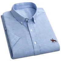 Soft Comfortable Regular Fit Short Sleeve 100% Cotton Oxford Plus Size Quality Summer Business Men Casual Shirts 1