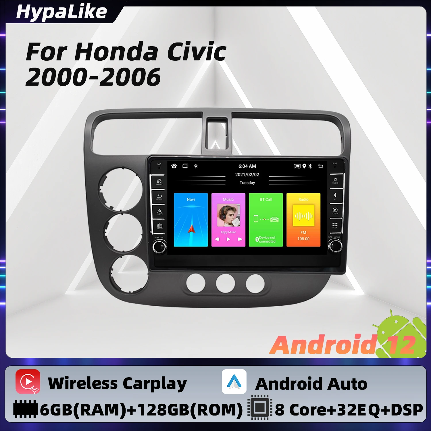 

2 Din Android Car Radio Stereo for Honda Civic 2000-2006 8 Inch With Knob Screen Car Gps Navigation Multimedia Auto Car Radio