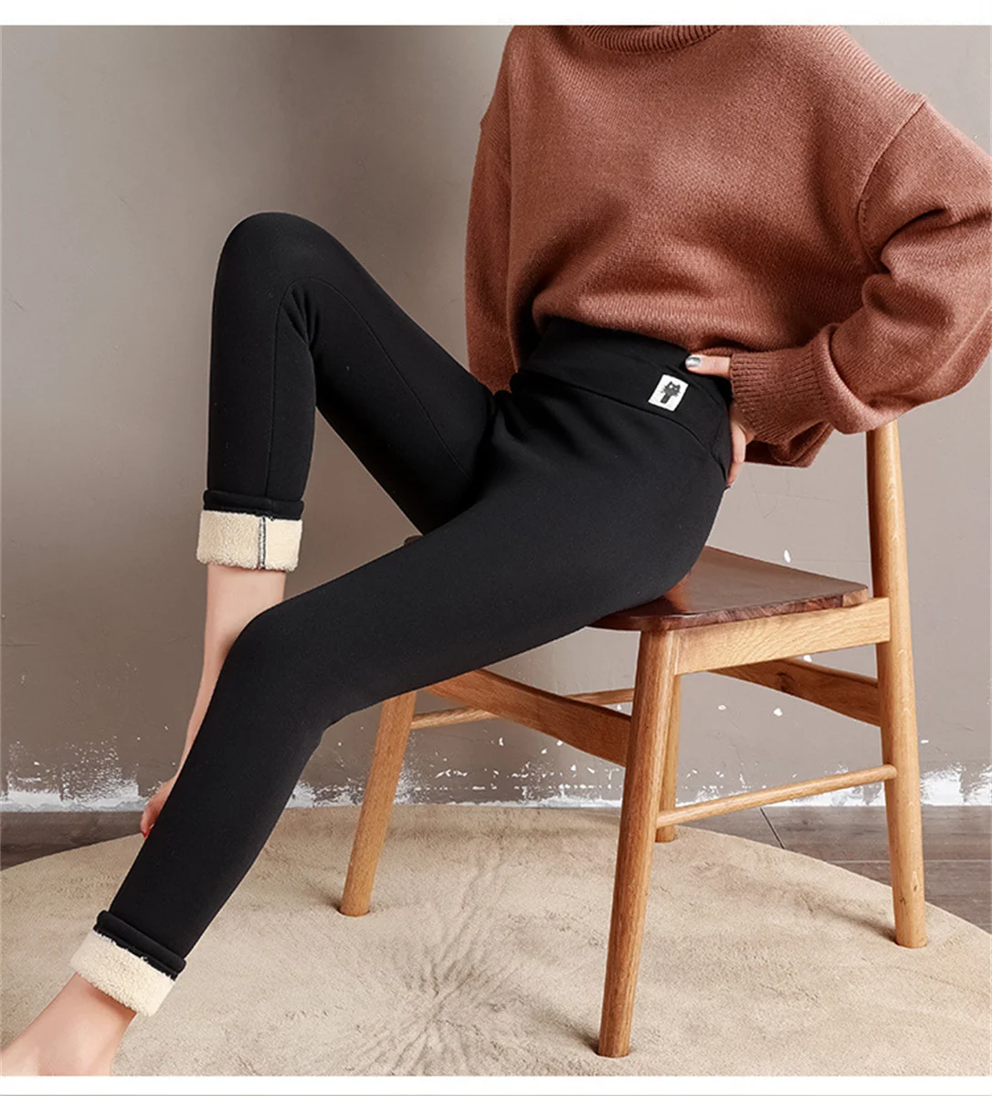Women Winter Plus Velvet Stretch Leggings High Waist Warm Fleece Lined Velvet Keep Warm Pants Black Casual Thick Winter Leggings