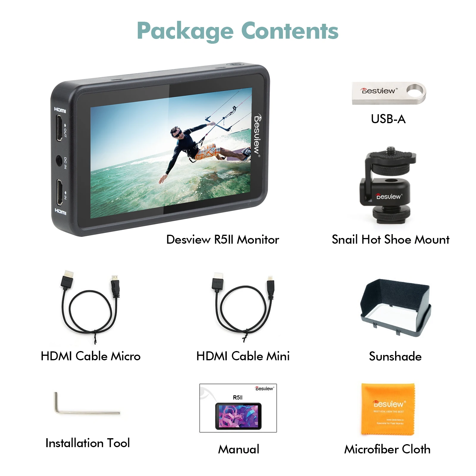 電池付】Desview R6 カメラモニター 5.5インチ2800nit高輝度 Desview