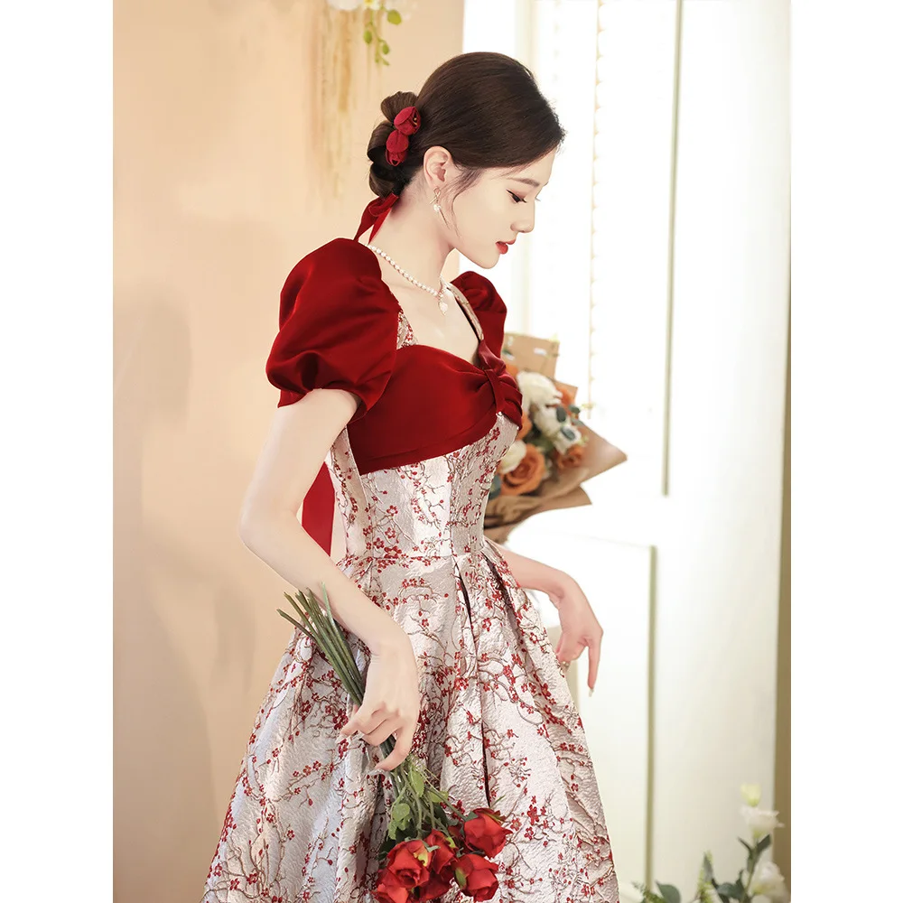 Chinese Style Women Qipao Burgundy Evening Party Dress Chinese Braidal  Wedding Dress Embroidered Plum Blossom Formal Party Dress - AliExpress  200000532