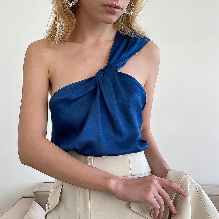 

Summer Women Sexy Vest Sloping Shoulders Sleeveless Tops Fashion Grace Coat T-shirt Shirt New