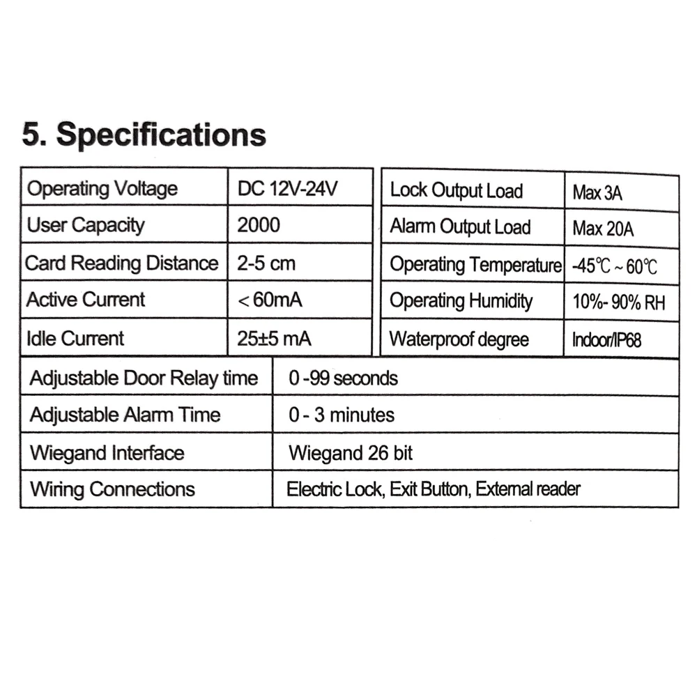 125Khz RFID Reader Standalone Access Control Keypad 2000 User Access Control Sys