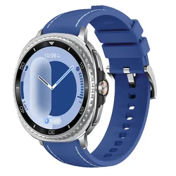 Silicone and Leather Strap - Original Comfortable Bracelet Wristband for Smartwatches (Official Blue)
