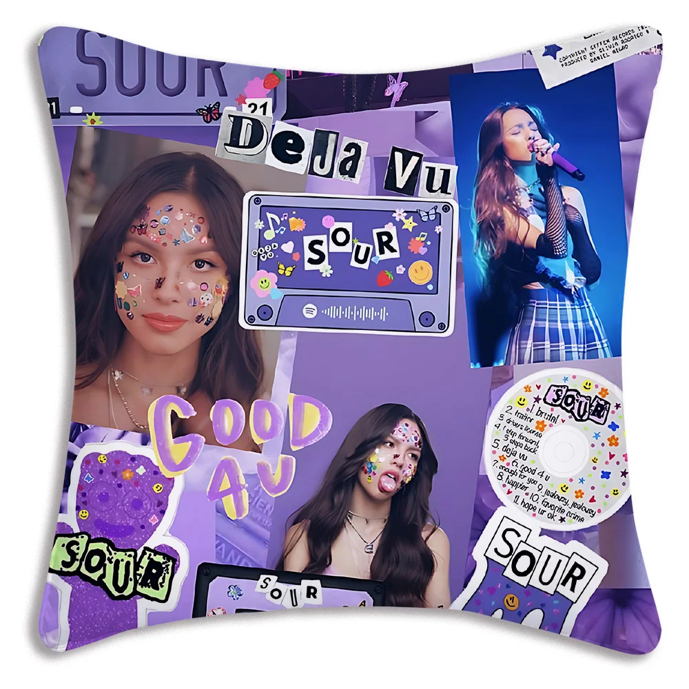 Hot Singer Rodrigos Olivia Sours Pillow Covers Cartoon Sofa Decorative Home Double-sided Printing Short Plush Cute Cushion Cover 6