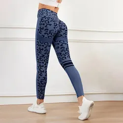 Leopard Print High Waist Stretch Fitness Leggings - M (Blue)