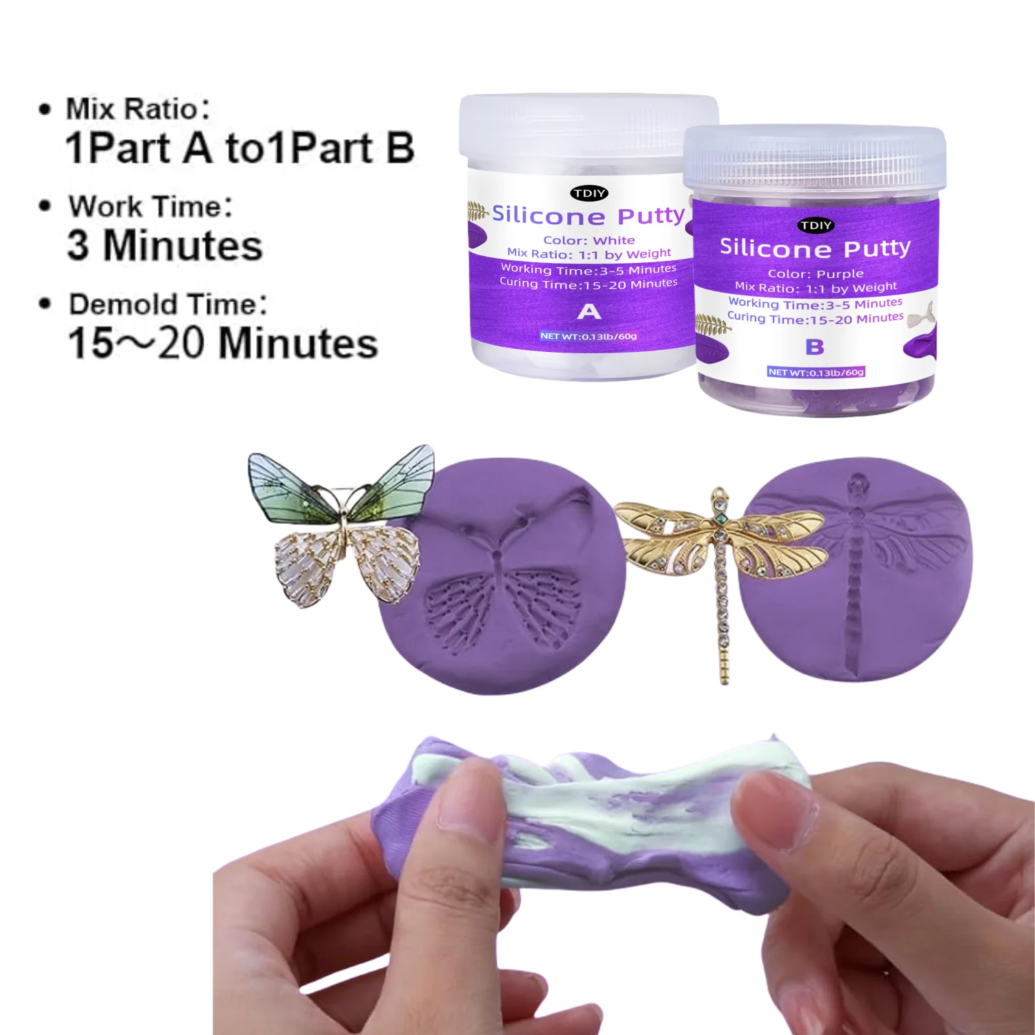 Purple Silicone Mold Putty for Resin Casting & Crafts - Safe, Non-Toxic, Flexible, and Easy Mix