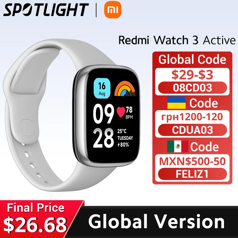 [월드 프리미어] Xiaomi Redmi Watch 3 Active1.83” LCD 디스플레이 혈액 산소 블루투스 음성 통화 100개 이상의 스포츠 모드