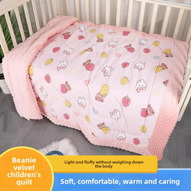 Comfortable Baby Bean Flannel Spring Autumn Quilt Cartoon Print Four Seasons Cover Blanket Newborn Soft Cozy Baby Bedding