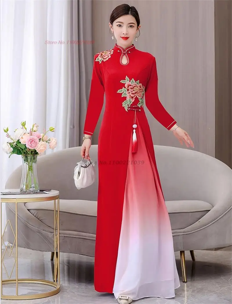 chinese dress ladies Green White Lace Cheongsam Qipao