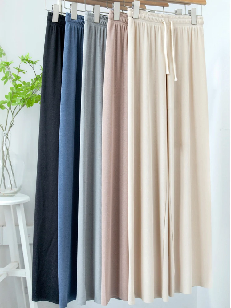 

Summer Lace Up Wide Leg Pants for Women Casual High Waist 2023 Women's Long Ice Silk Pants Pleated Loose Trousers Female Slacks