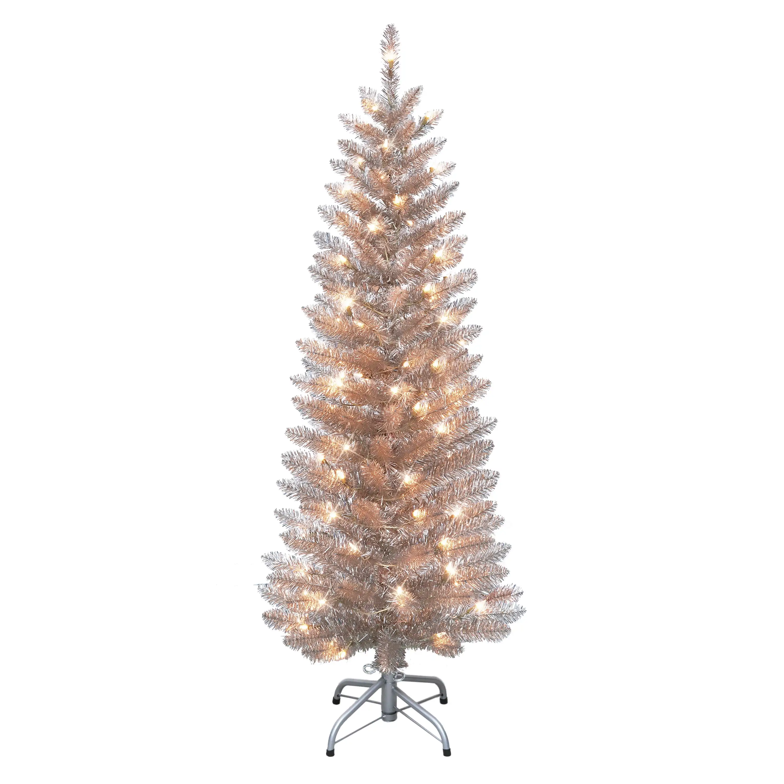 

Christmas Trees 4.5 ft Pre-Lit Rose Gold Tinsel Artificial Tree