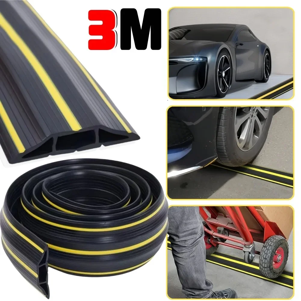 Garage Door Floor Sealing Strip Multi Functional with Yellow Line PVC Garage Edge Gap Dustproof Waterproof 1/3M