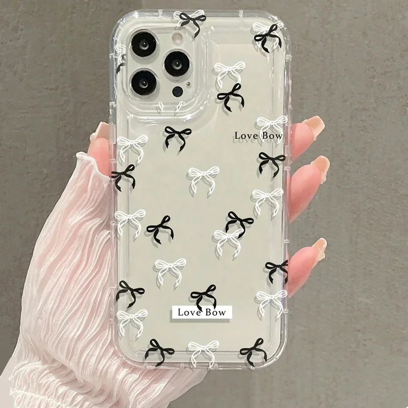 Colorful Bow Print Clear Shockproof Phone Case with Airbag Protection