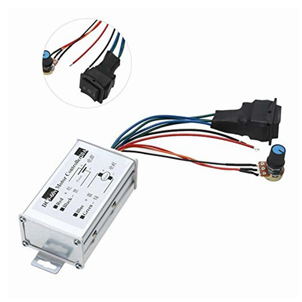 DC Motor Speed Controller Motor Speed Controller Electric Motor Speed Controller DC 9V 12V 24V 48V 60V 20A Reversible PWM 0-1200W Adjustable Current